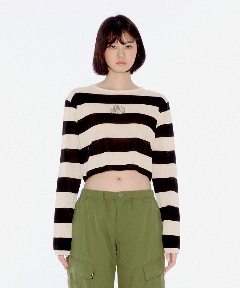 STRIPE FLOWER KNIT BLACK