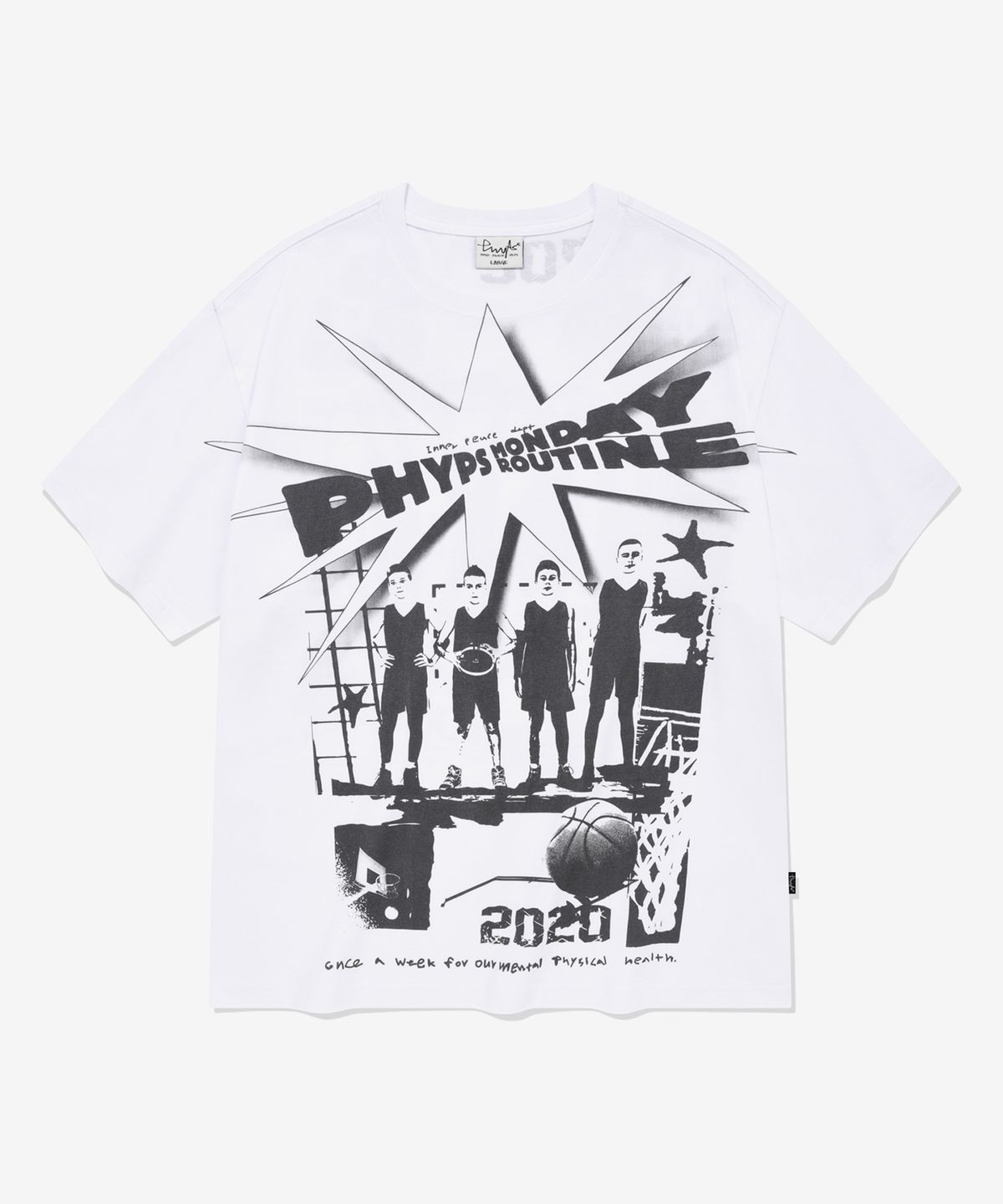 피지컬 디파트먼트(PHYSICAL DEPARTMENT) 카툰 베스킷볼 반팔티셔츠 화이트