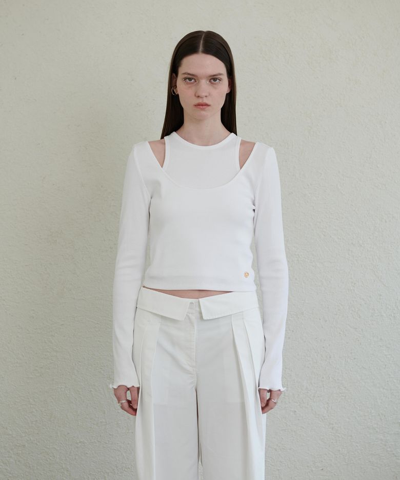 LAYERED U-NECK TOP SET UP(WHITE)