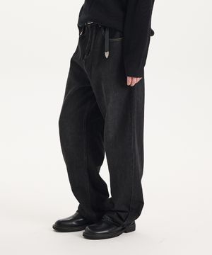 [와이드] 빈티지 워시드 데님 팬츠 (블랙)