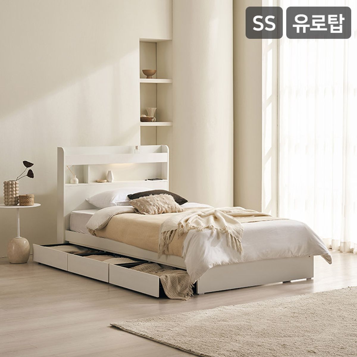 삼익가구(SAMICK) 데이슨 LED 3단 수납 침대(65T 유로탑토퍼 독립스프링 매트리스-슈퍼싱글)