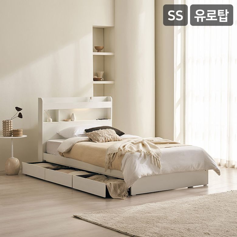 데이슨 LED 3단 수납 침대(65T 유로탑토퍼 독립스프링 매트리스-슈퍼싱글)