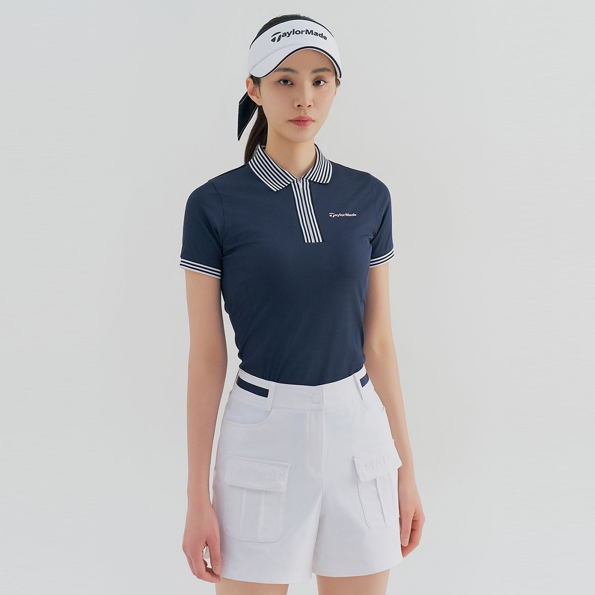 테일러메이드 어패럴(TAYLORMADE APPAREL) 여성 시보리 포인트 카라 반집업 반팔 티셔츠 TTN-63HG42-915