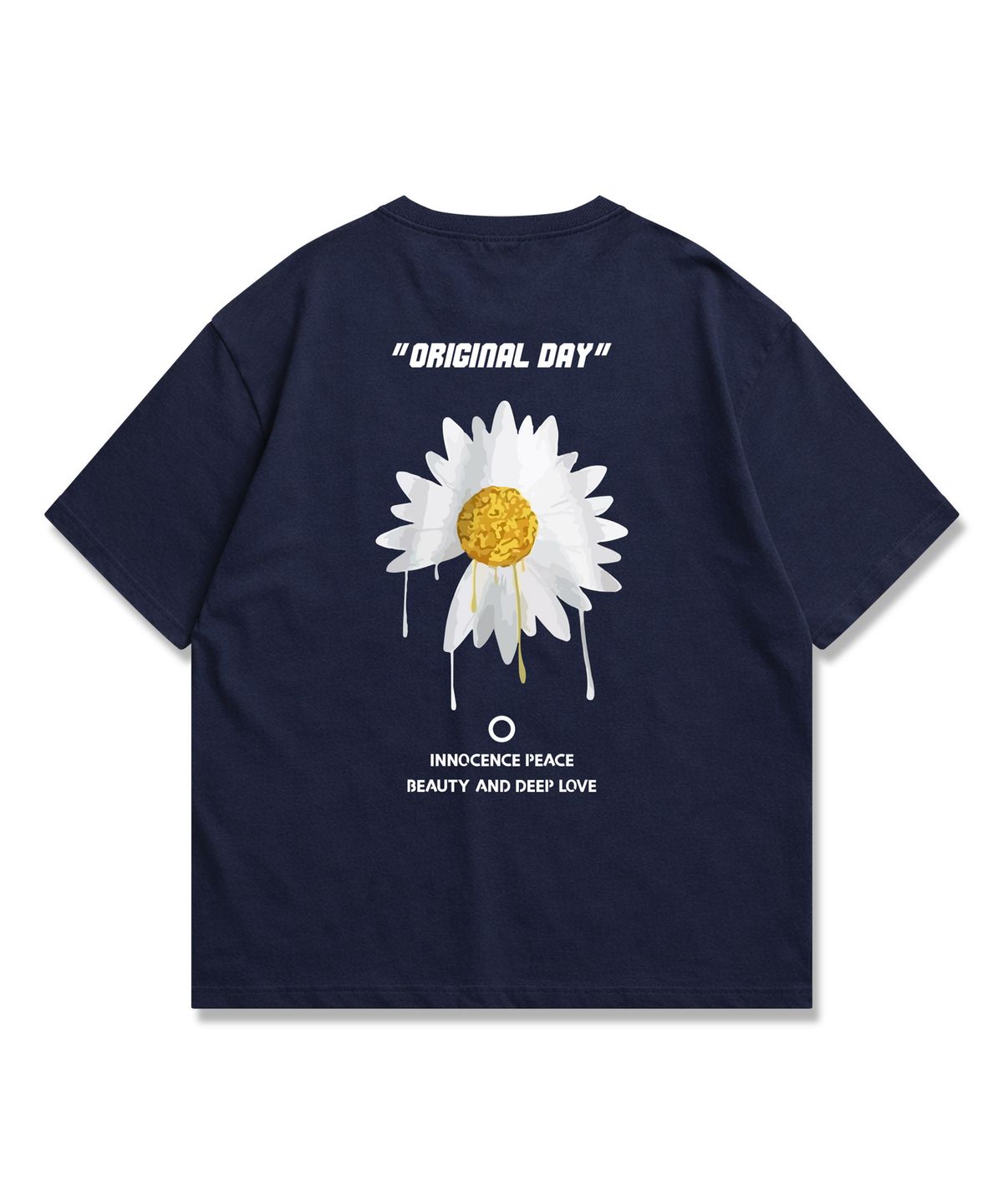 오리지널데이(ORIGINALDAY) 드로잉 플라워 그래픽 반팔 티셔츠 남녀공용 오버핏_Navy