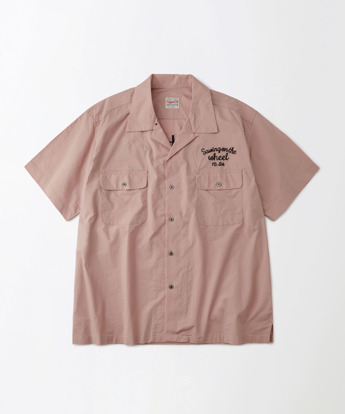 아웃스탠딩(OUTSTANDING) CHAIN STITCH OPEN COLLAR HALF SHIRT_PINK