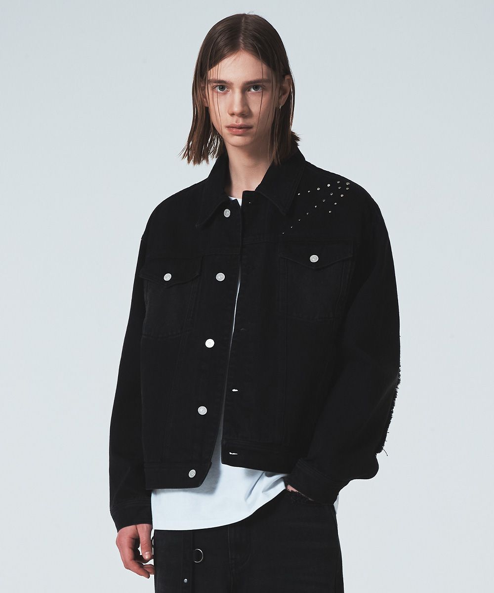 【MAISON MINED】24FW★ BLACK COATING DENIM TRUCKER MUSINSA | MAISON MINED SCATTER STUD DENIM TRUCKER BLACK