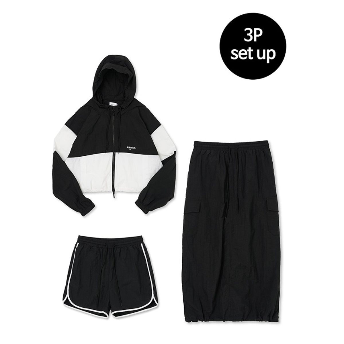 꼼소넛(COMSONNOT) Colourway Hoodie 3-Piece Full Set Up (Black) CSOs-005 [Woman]