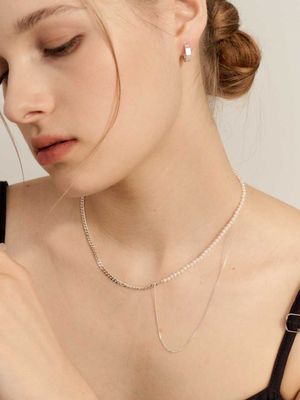 [In522]Trendy Pearl Silver Necklace