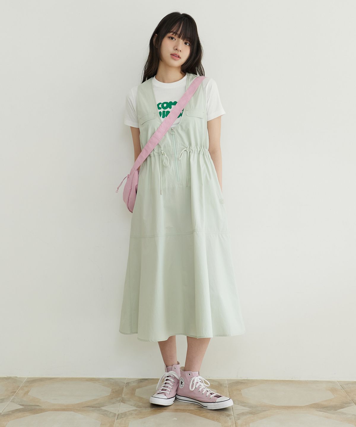 꼬모니노즈(COMONINOZ) W STRING LINED DRESS [2 COLOR]