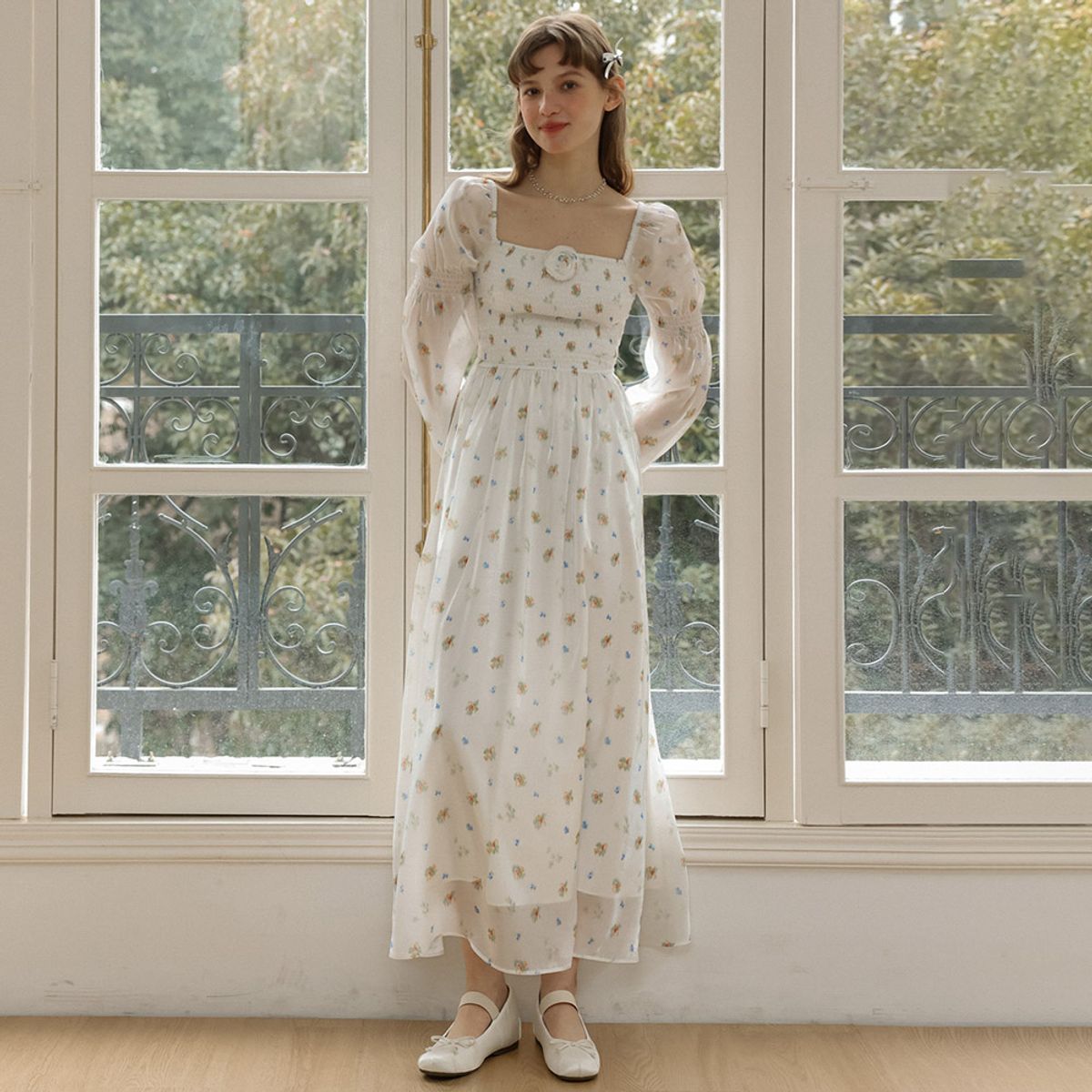 던드롭(DUNDROP) DD_Pearlescent floral two-way dress