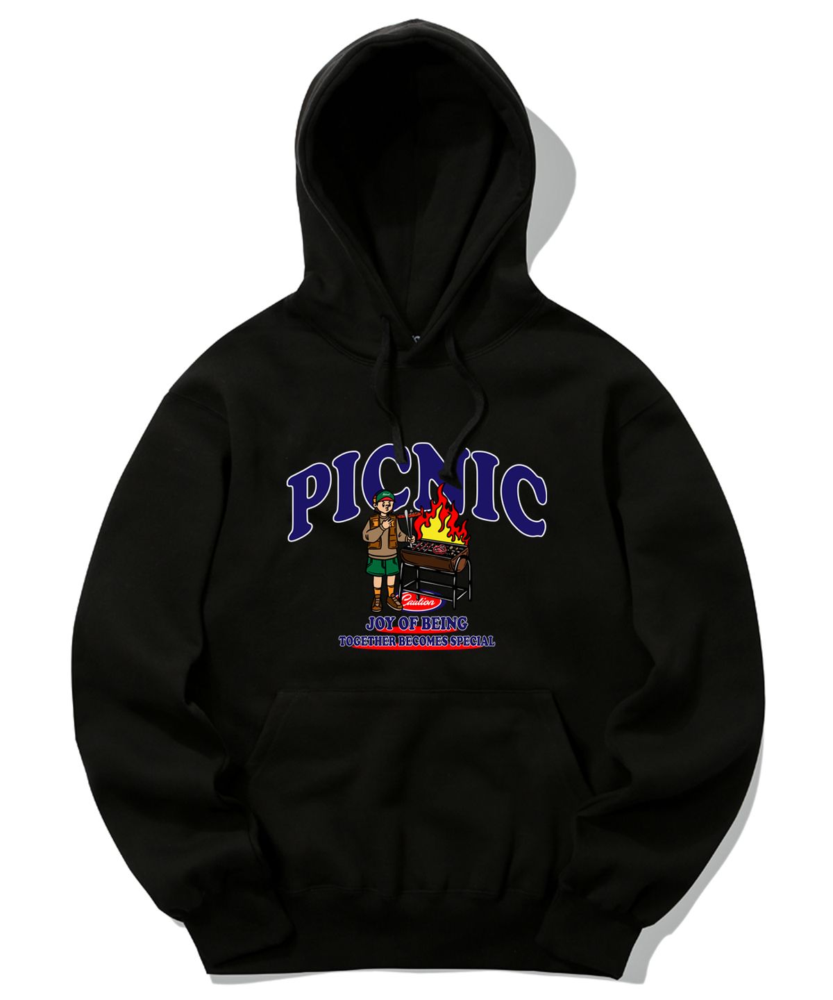 트립션(TRIPSHION) PICNIC BARBEQUE GRAPHIC 후드티 - 블랙