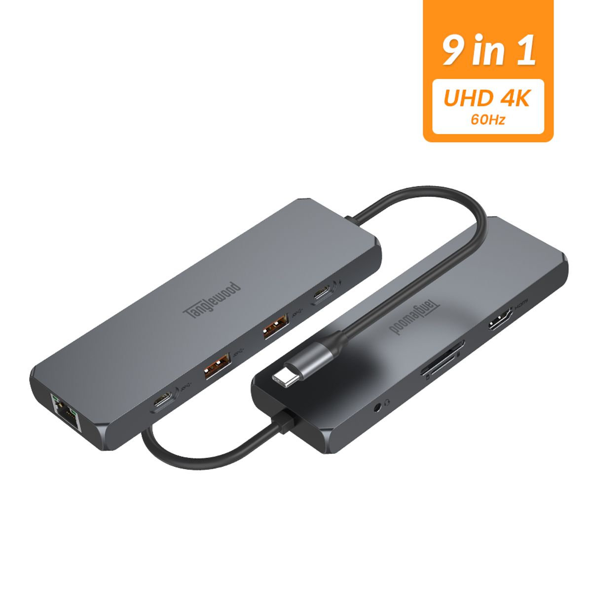 탱글우드(TANGLEWOOD) 에센셜 멀티허브 USB C타입 9in1 (USB 3.2, 10Gbps, PD 100W, UHD 4K, AUX)
