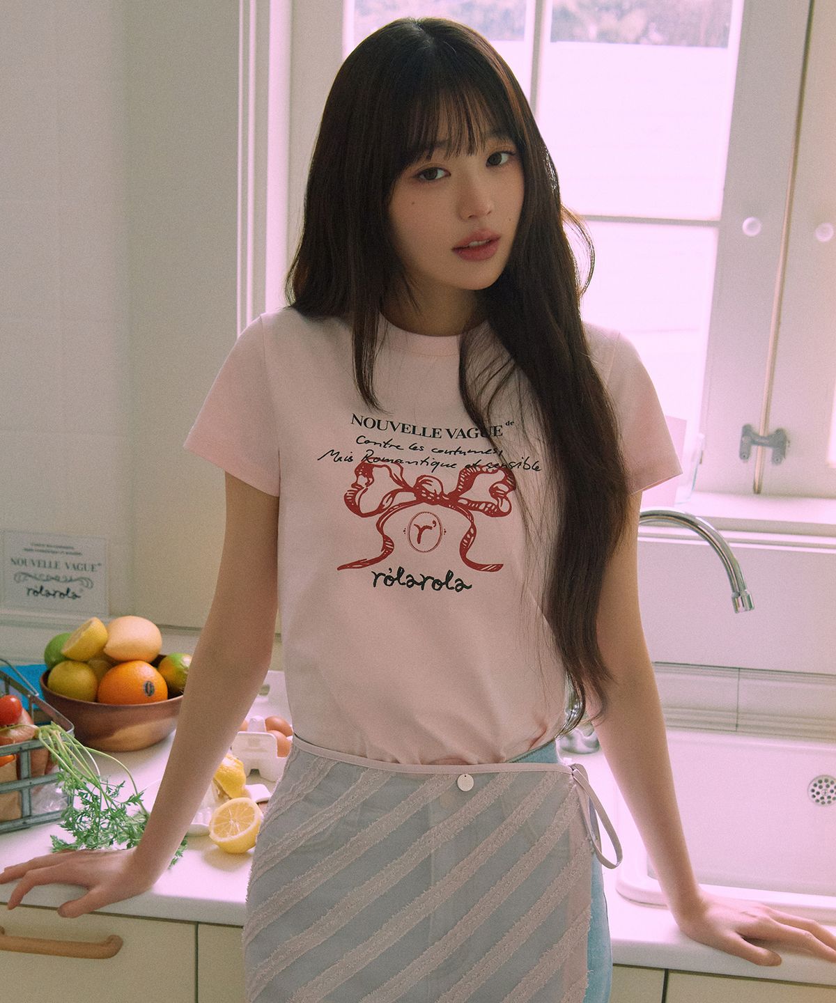 로라로라(ROLAROLA) ROLA RIBBON HALF T-SHIRT PINK