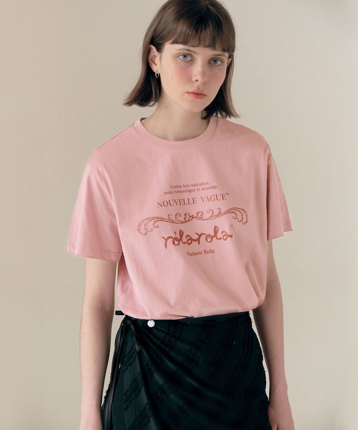 로라로라(ROLAROLA) VINTAGE NOUVELLE LOGO HALF T-SHIRT PINK