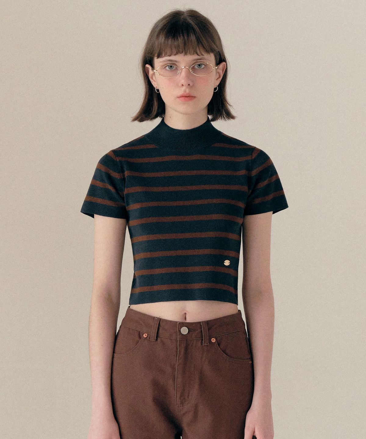 로라로라(ROLAROLA) HALF NECK STRIPE KNIT NAVY