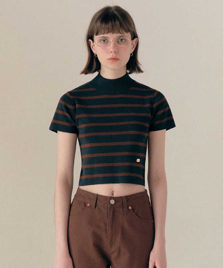 HALF NECK STRIPE KNIT NAVY