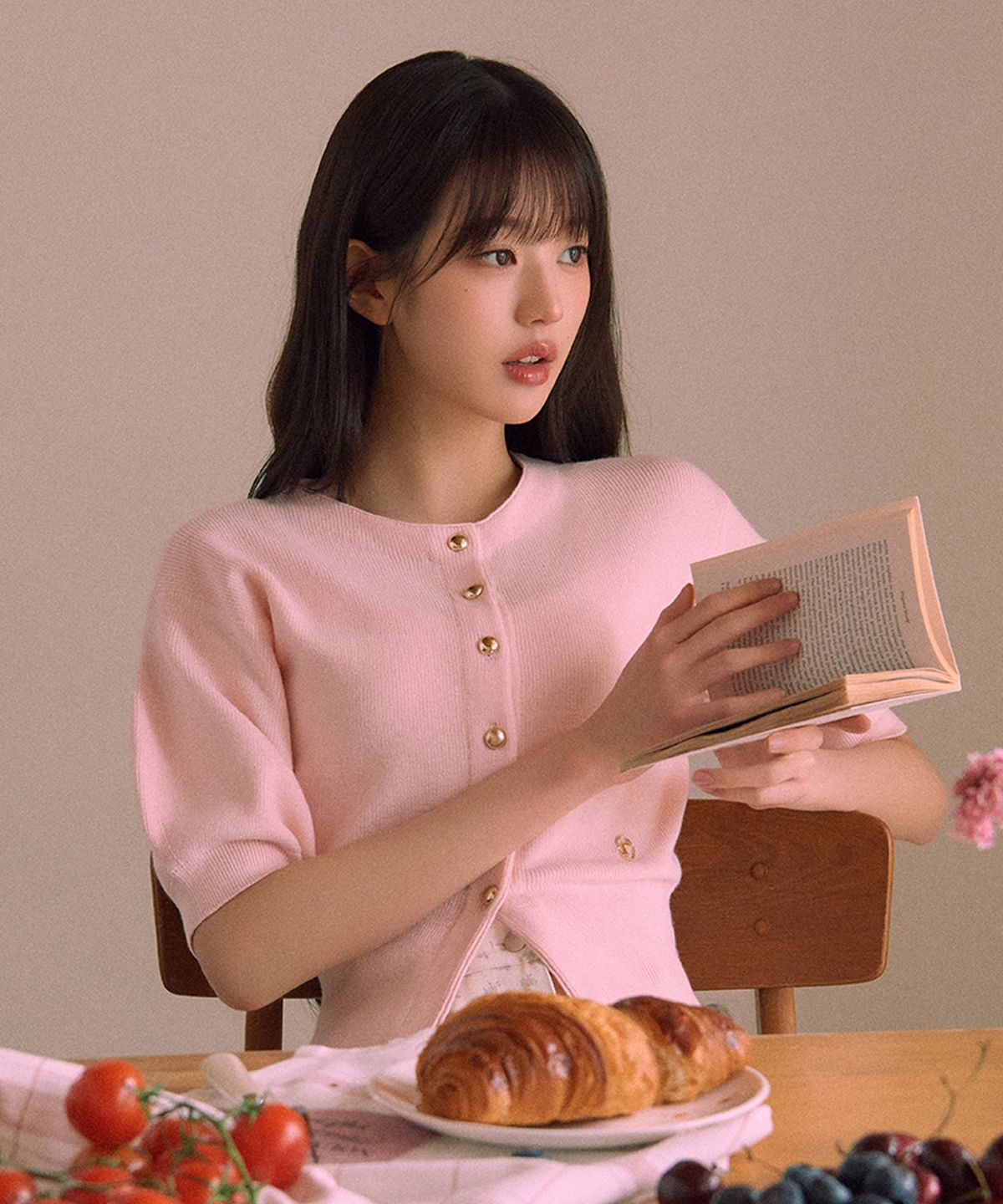 로라로라(ROLAROLA) VOLUME SLEEVE HALF CARDIGAN PINK