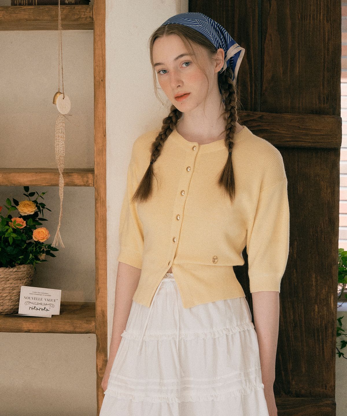 로라로라(ROLAROLA) VOLUME SLEEVE HALF CARDIGAN YELLOW
