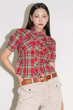 WESTERN CHECK SHORT SLEEVE SHIRT / red