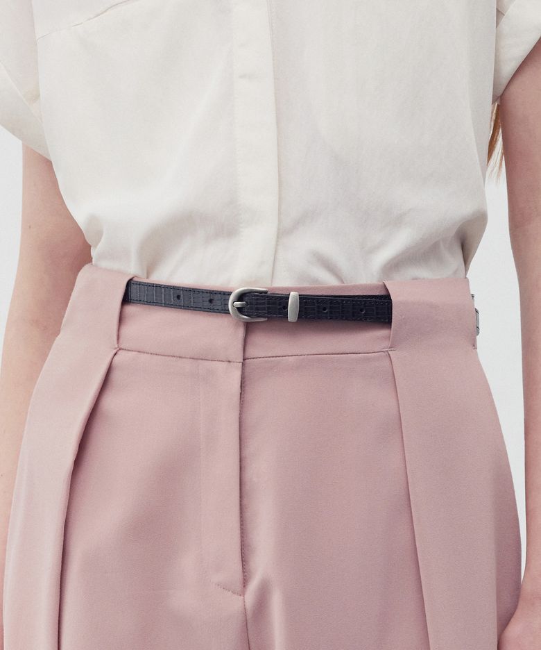 CRACKED-EFFECT LEATHER BELT BLACK