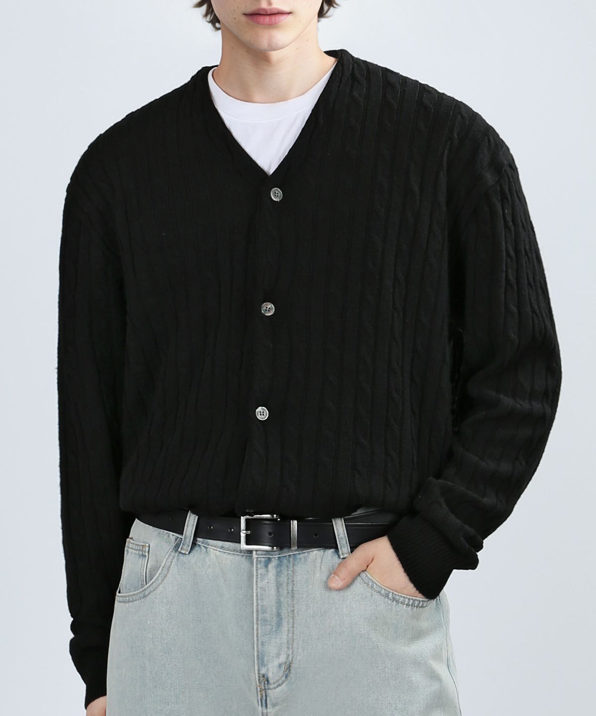 베리베인(VERYVAIN) OSLO CABLE CARDIGAN (BLACK)