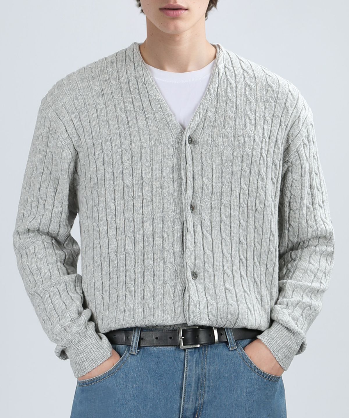 베리베인(VERYVAIN) OSLO CABLE CARDIGAN (LIGHT GRAY)