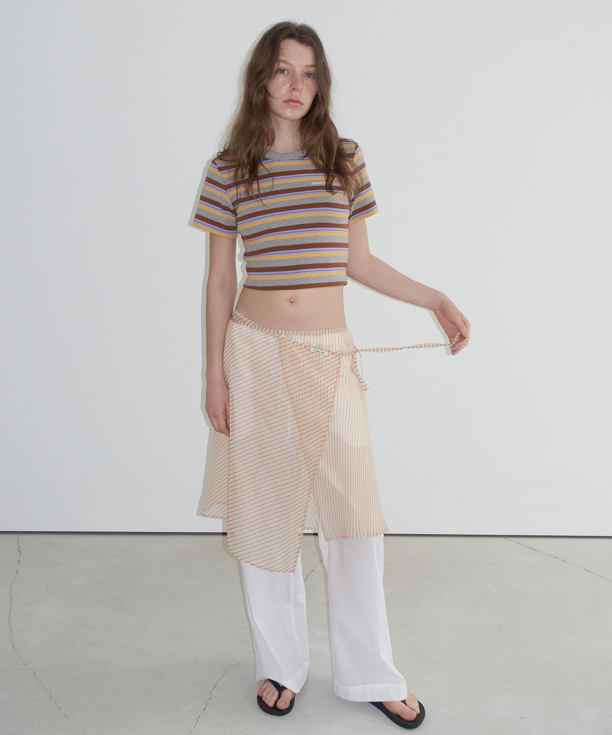 오버듀플레어(OVERDUEFLAIR) STRIPE WRAP SKIRT_YELLOW