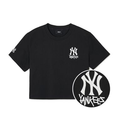 엠엘비(MLB) 여성 스트릿 로고 기능성 크롭 반팔 티셔츠 NY (Black)