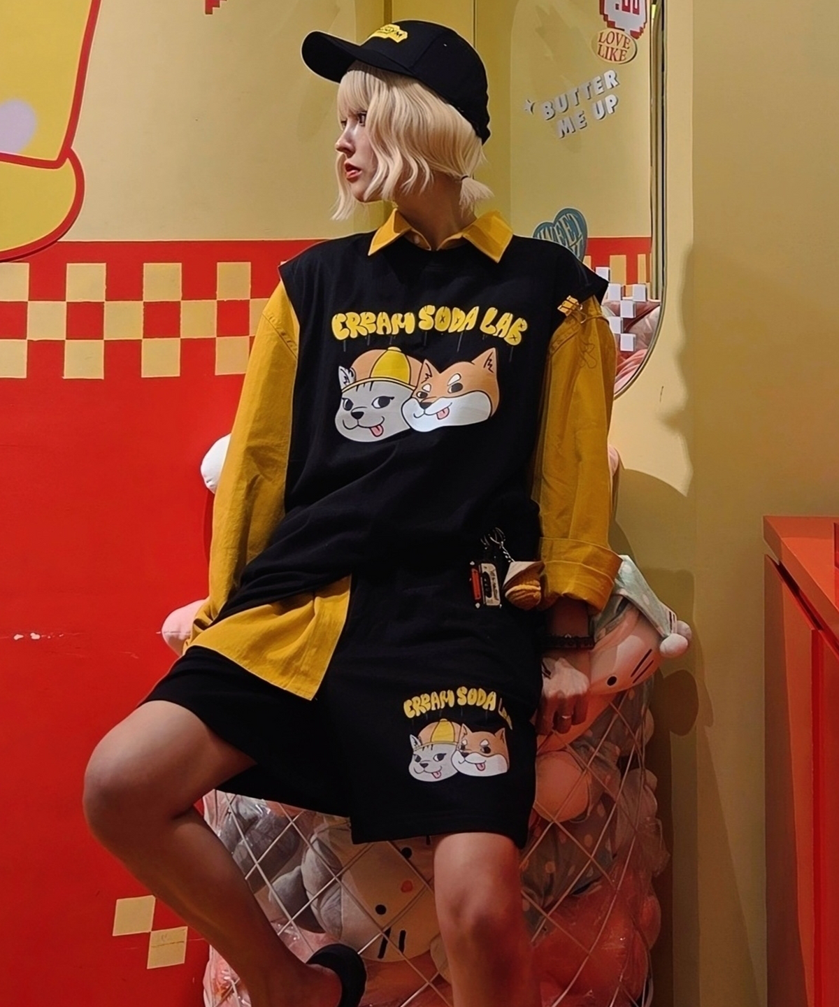 크림소다랩(CREAM SODA LAB) 벌룬 파쿠 앤 그레이 스탠다드 트레이닝 숏팬츠 블랙