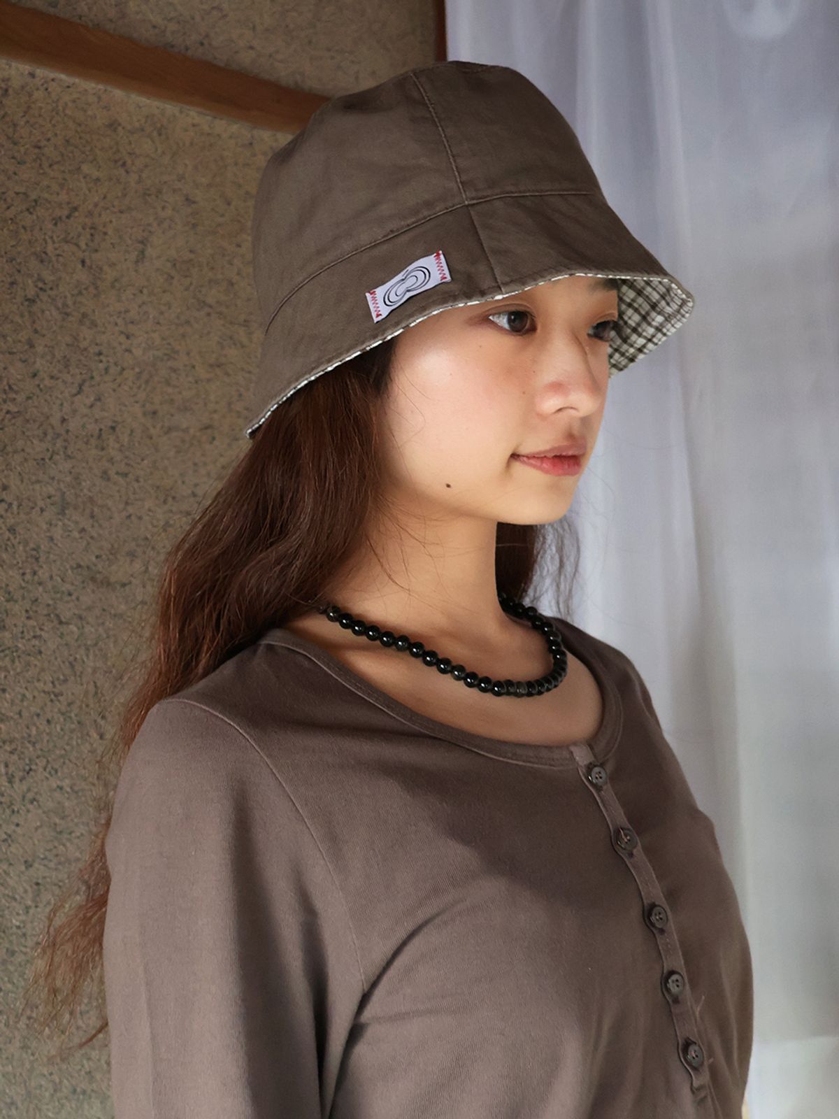 콜로신스(COLOCYNTH) Navi Reversible Bucket Hat Chestnut•Check Brown
