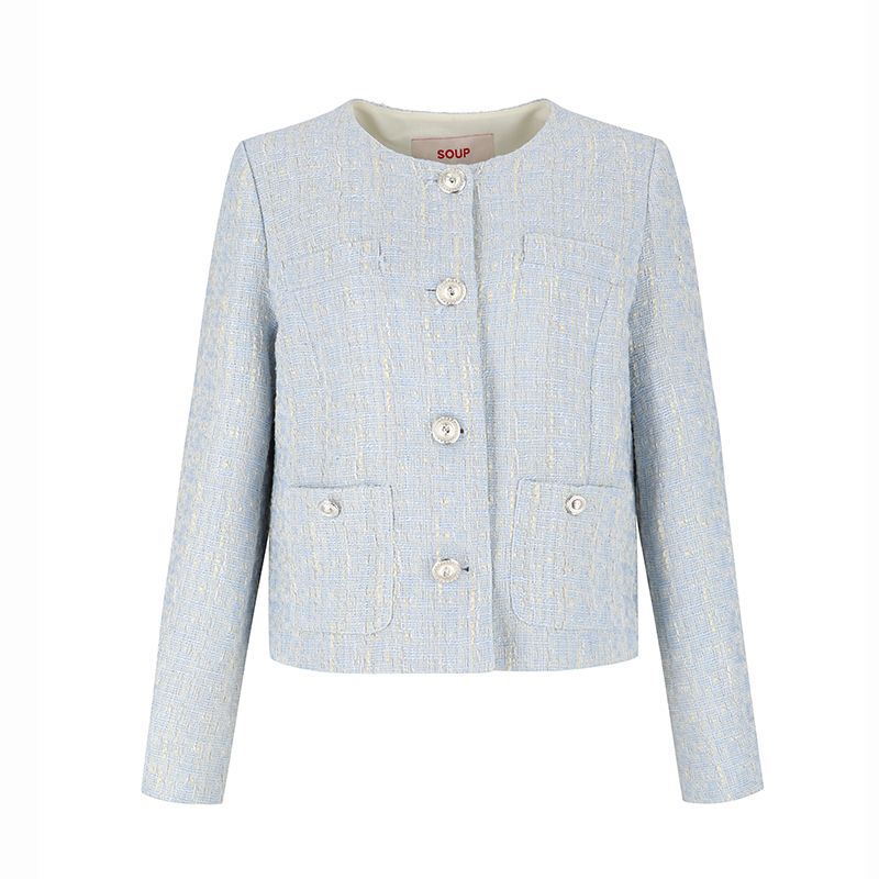 MUSINSA | SOUP Tweed No Collar Round Neck Jacket (SY4JKM4)