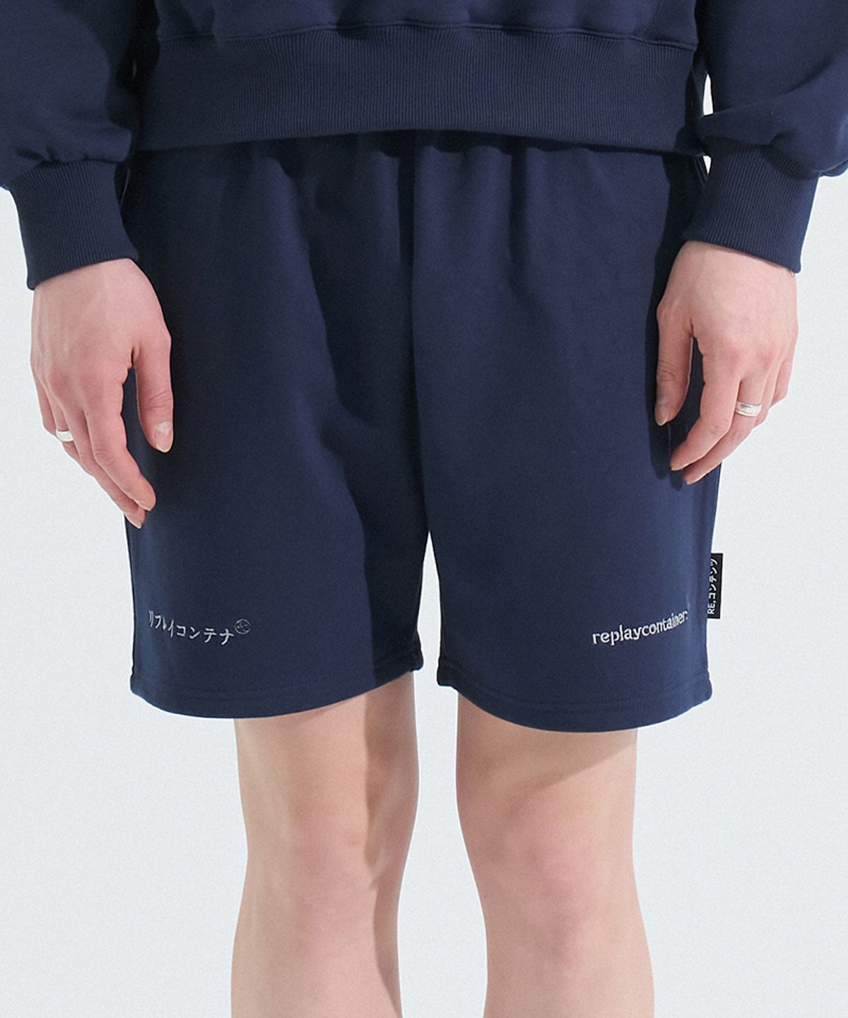 리플레이컨테이너(REPLAY CONTAINER) double logo sweat shorts (navy)