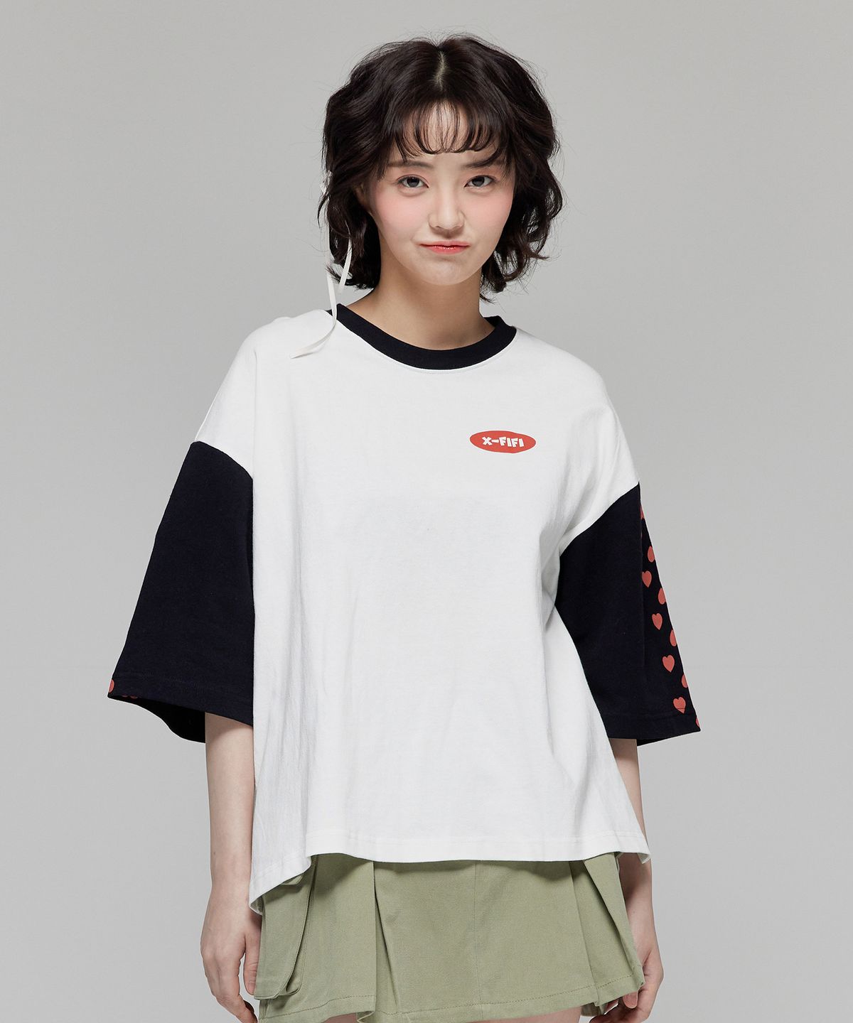 피피라핀(FIFI LAPIN) 소매배색 오버핏 반팔 티셔츠/FS8WTS15F WHITE