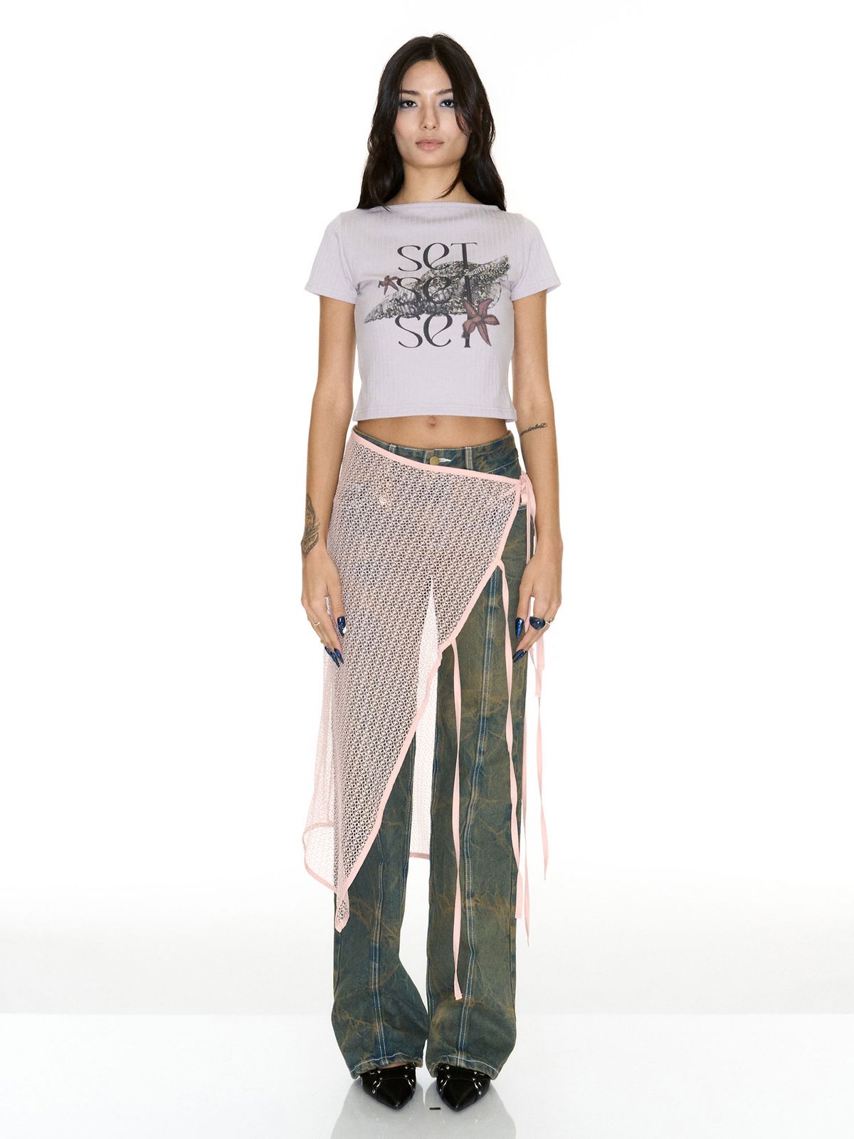 쎄쎄쎄(SETSETSET) NET WRAP SKIRT PEACH