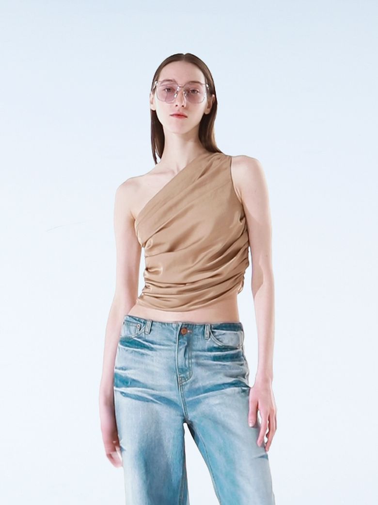 ONE SHOULDER CROPPED BLOUSE - BEIGE
