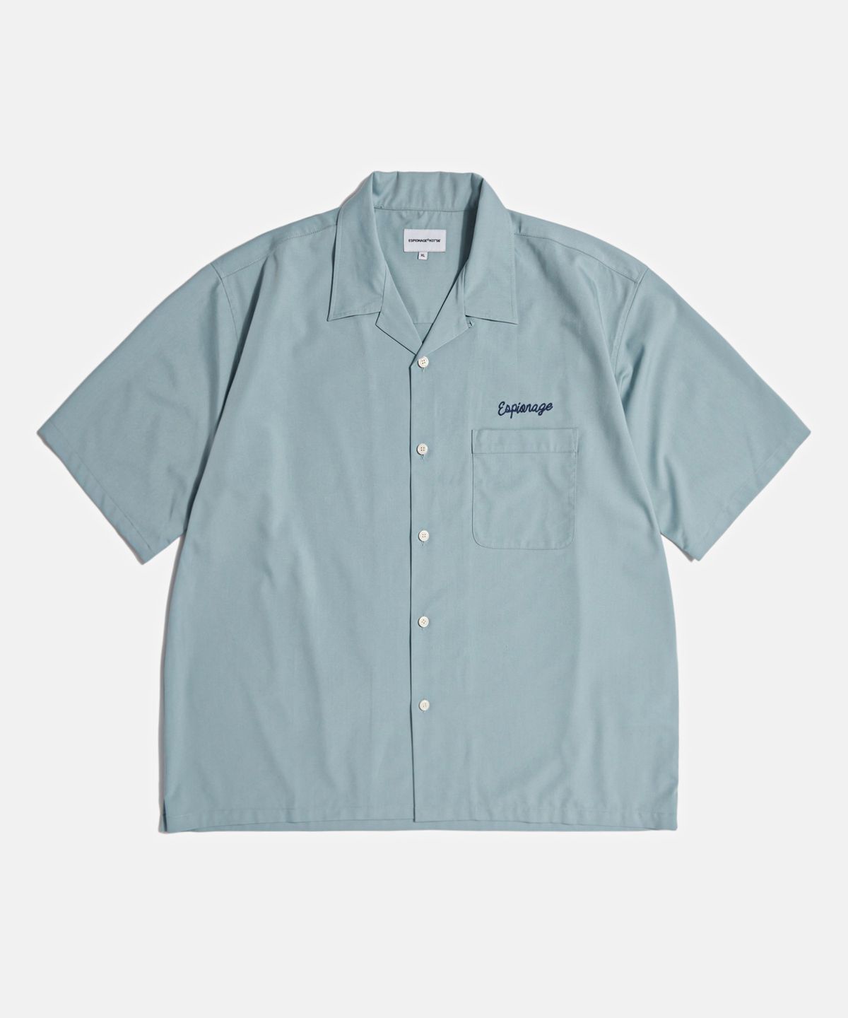 에스피오나지(ESPIONAGE) Script Logo Open Collar S/S Shirt Rusty Blue
