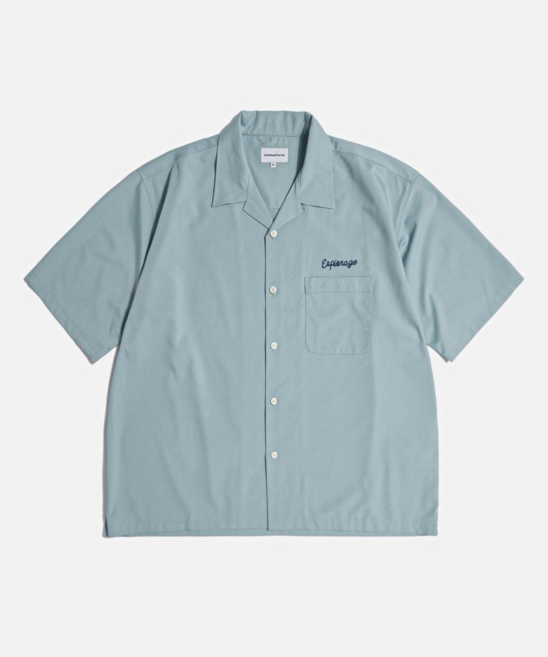 Script Logo Open Collar S/S Shirt Rusty Blue