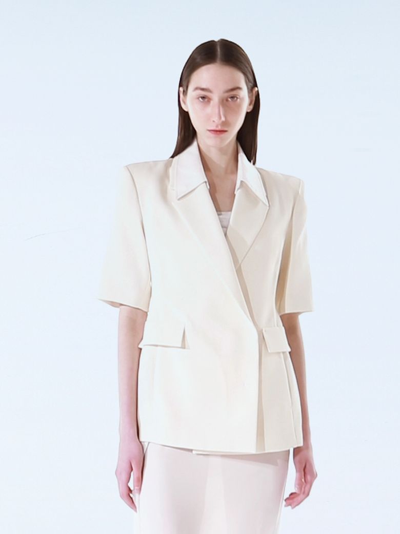 LINEN HALF SLEEVE JACKET - IVORY