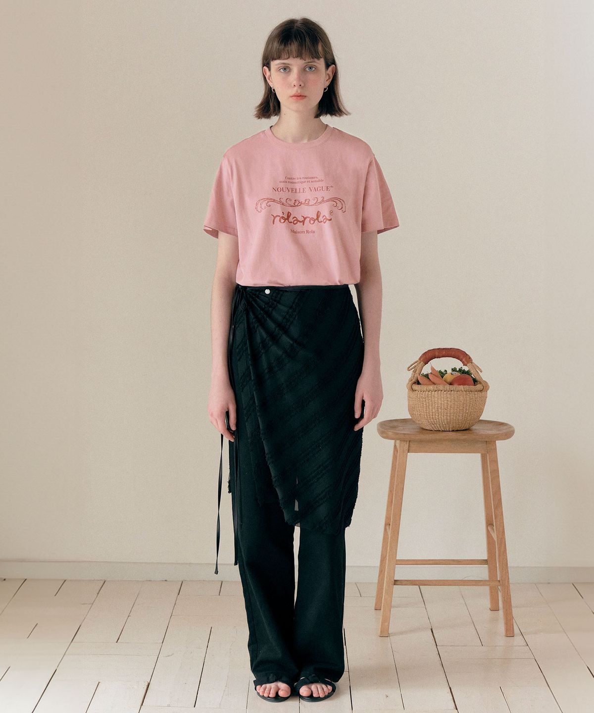 로라로라(ROLAROLA) LAYERED WRAP SKIRT BLACK