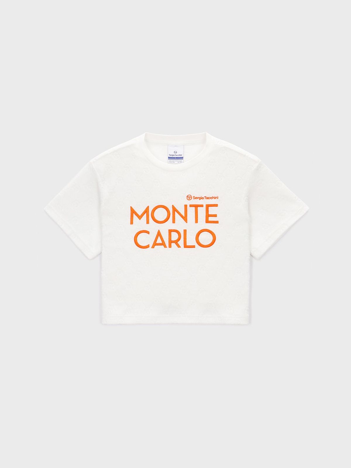 세르지오 타키니(SERGIO TACCHINI) W MC 테리 자카드 반팔 크롭 티셔츠 (White)