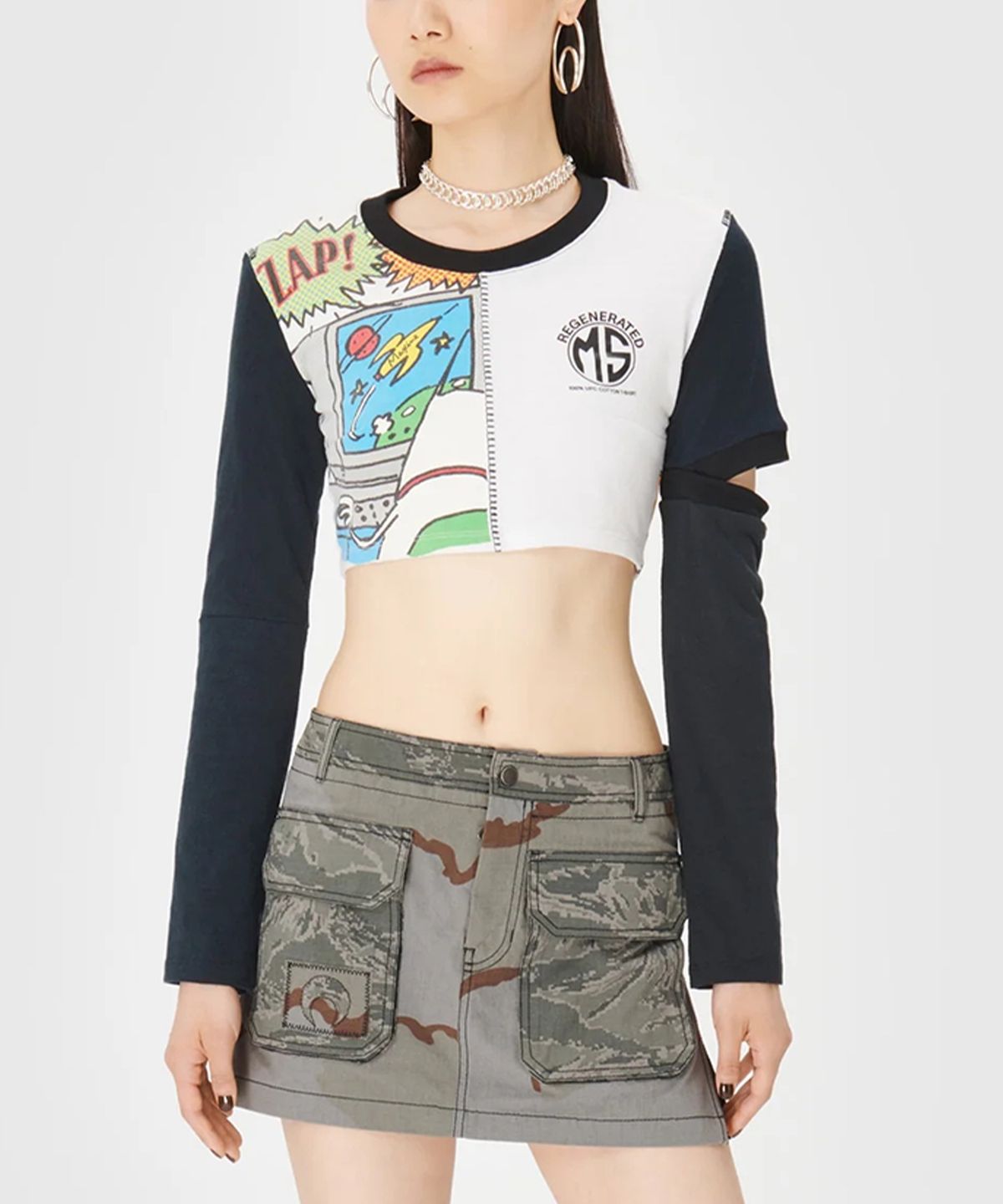 마린 세르(MARINE SERRE) (W) 리제네레이티드 그래픽 크롭 티셔츠 화이트 REGENERATED GRAPHIC T-SHIRT CROPPED T-SHIRT WHITE