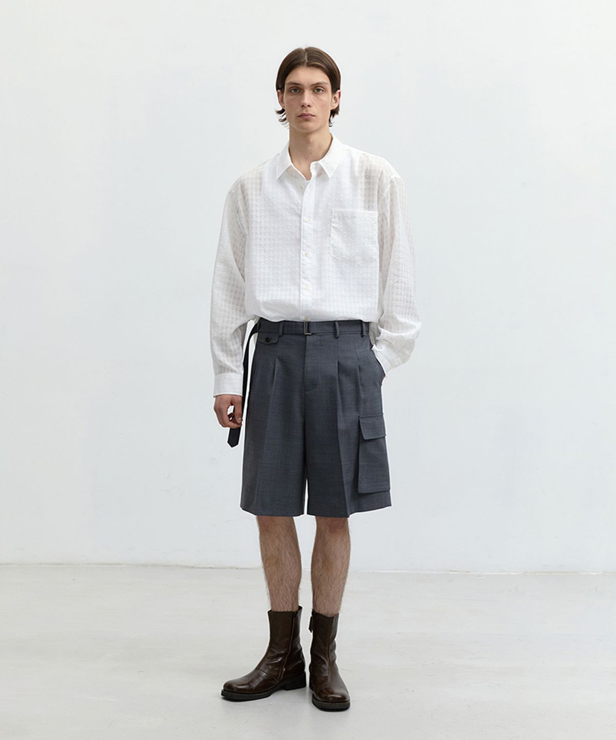 던스트 포 맨(DUNST FOR MEN) BELTED MULTIPOCKET BERMUDA SHORTS CHARCOAL GREY_M_UDPA4B325CG