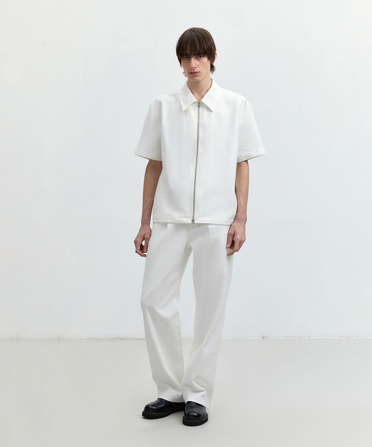 던스트 포 맨(DUNST FOR MEN) COLLARED ZIP-UP SHIRT OFF WHITE_M_UDSH4B321OW