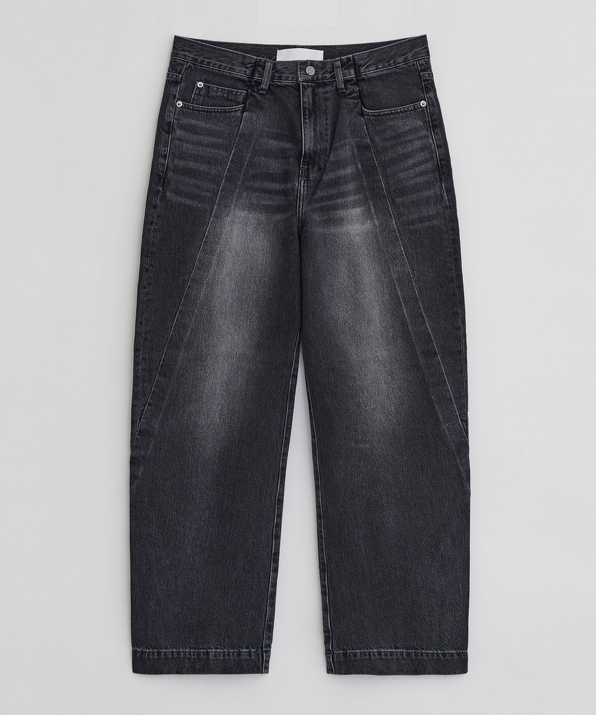이이(EE) CURVED DENIM PANTS BLACK