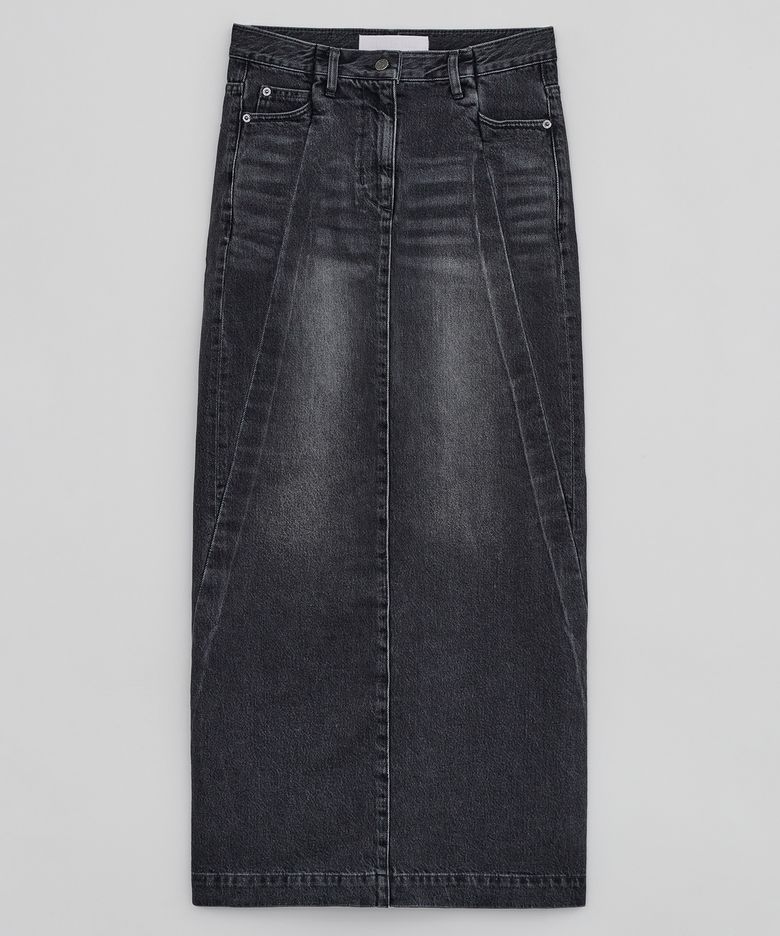 WOMENS CURVED DENIM SKIRTS BLACK