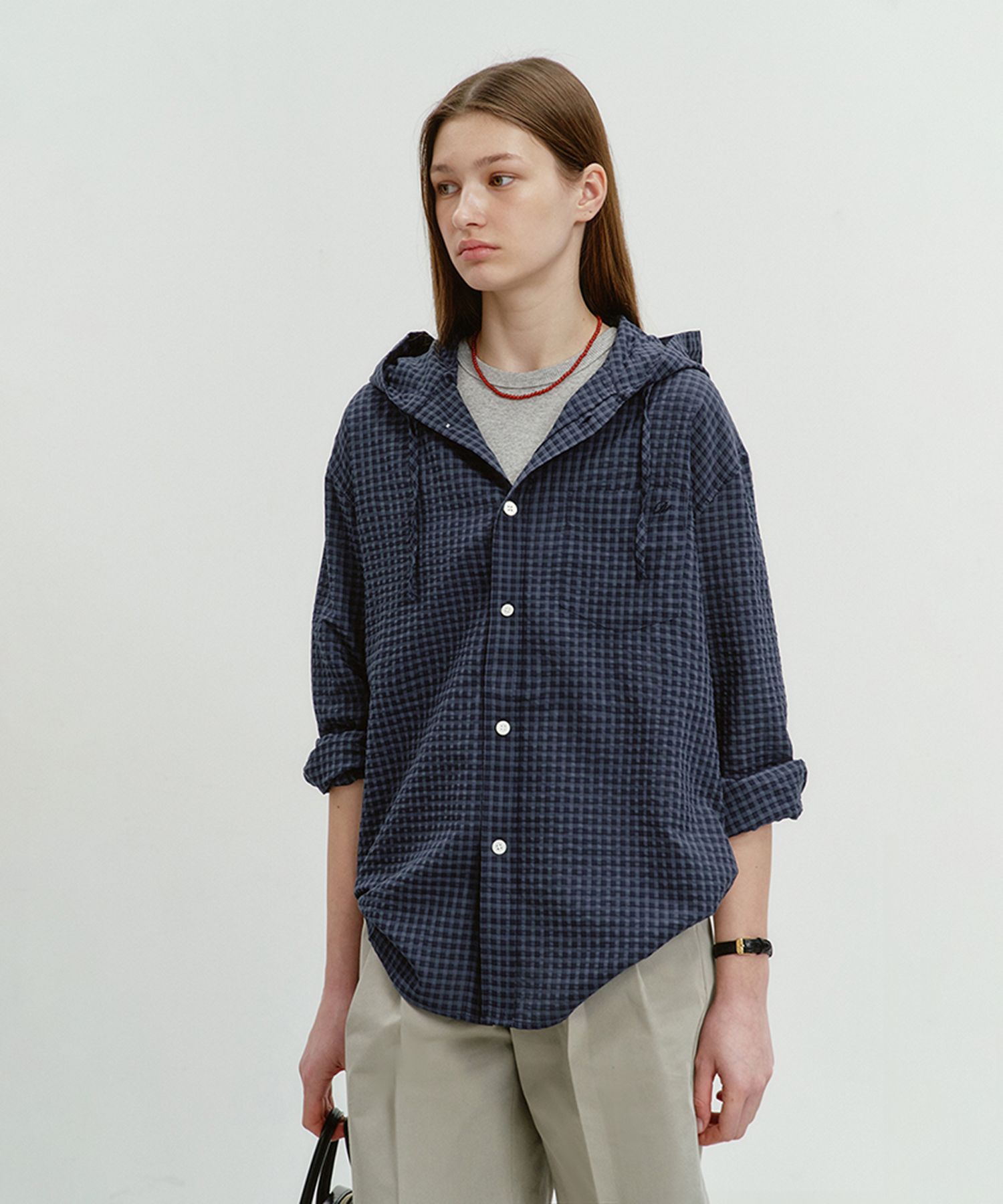 MUSINSA公式 | DUNST FOR WOMEN UNISEX CLASSIC HOODED SHIRT NAVY 