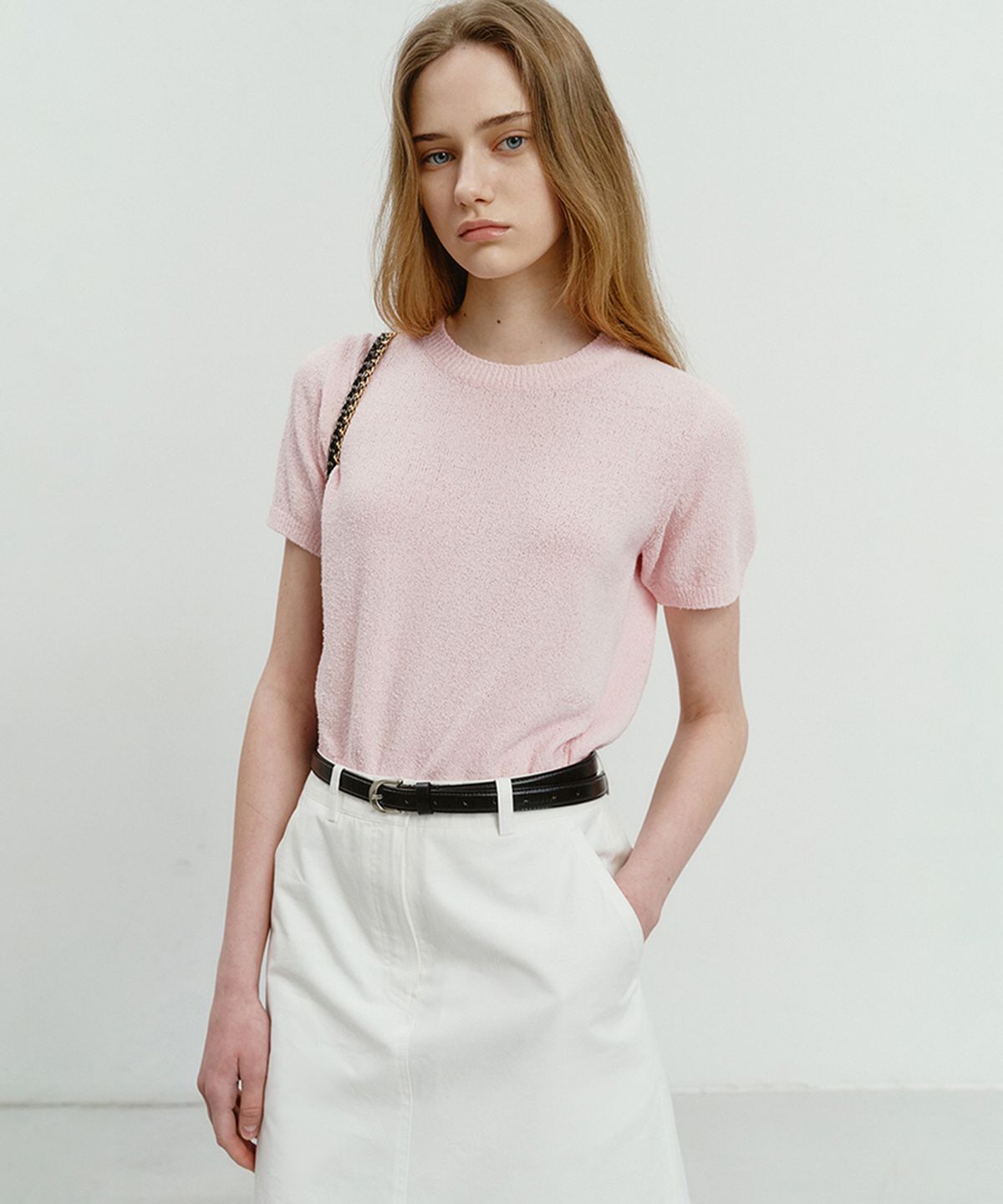 던스트(DUNST) SUMMER COTTON CREW NECK KNIT SOFT PINK_UDSW4B232P1