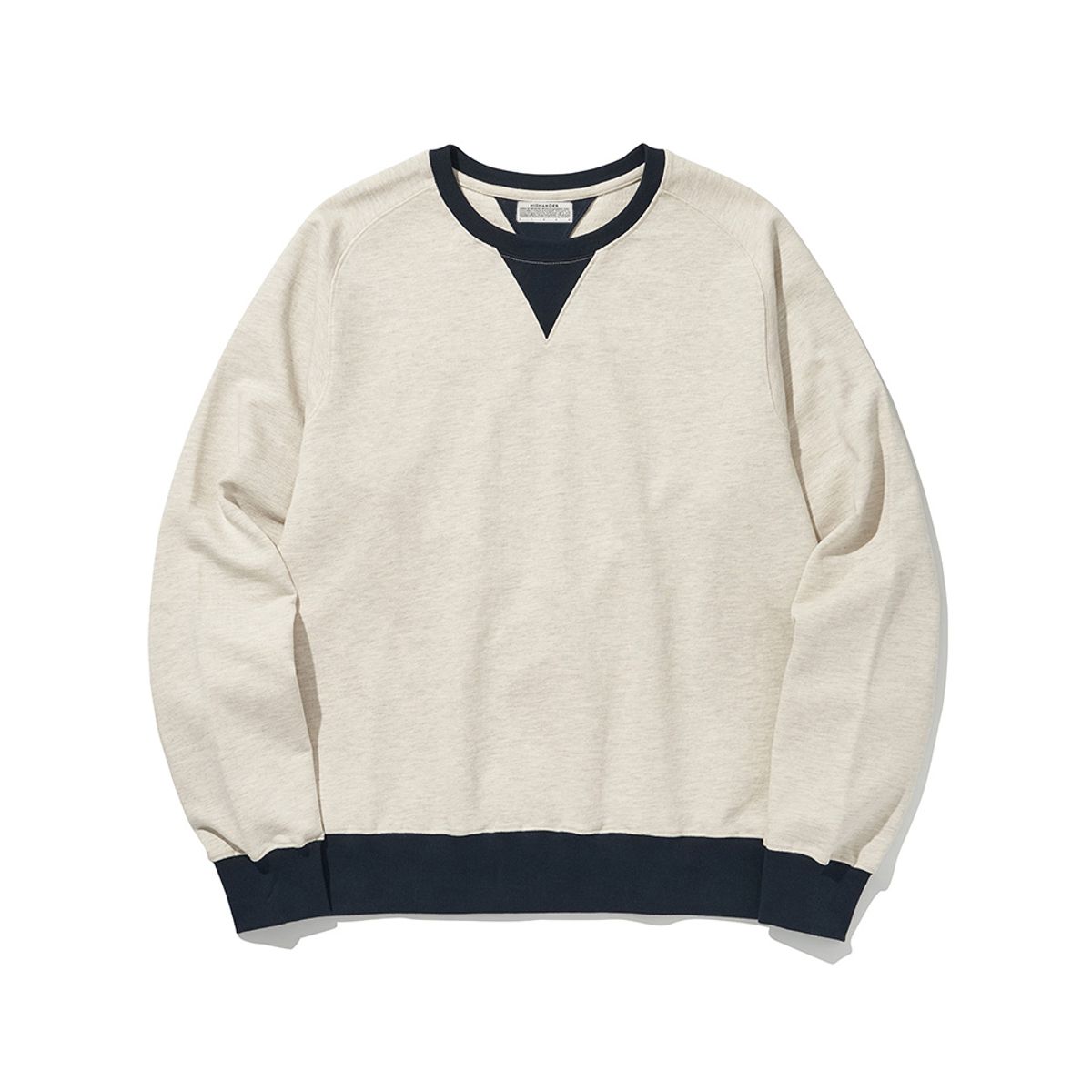 히즈핸더(HISHANDER) FREEDOM SLEEVE SWEAT SHIRTS [Light Melange Grey / Navy]