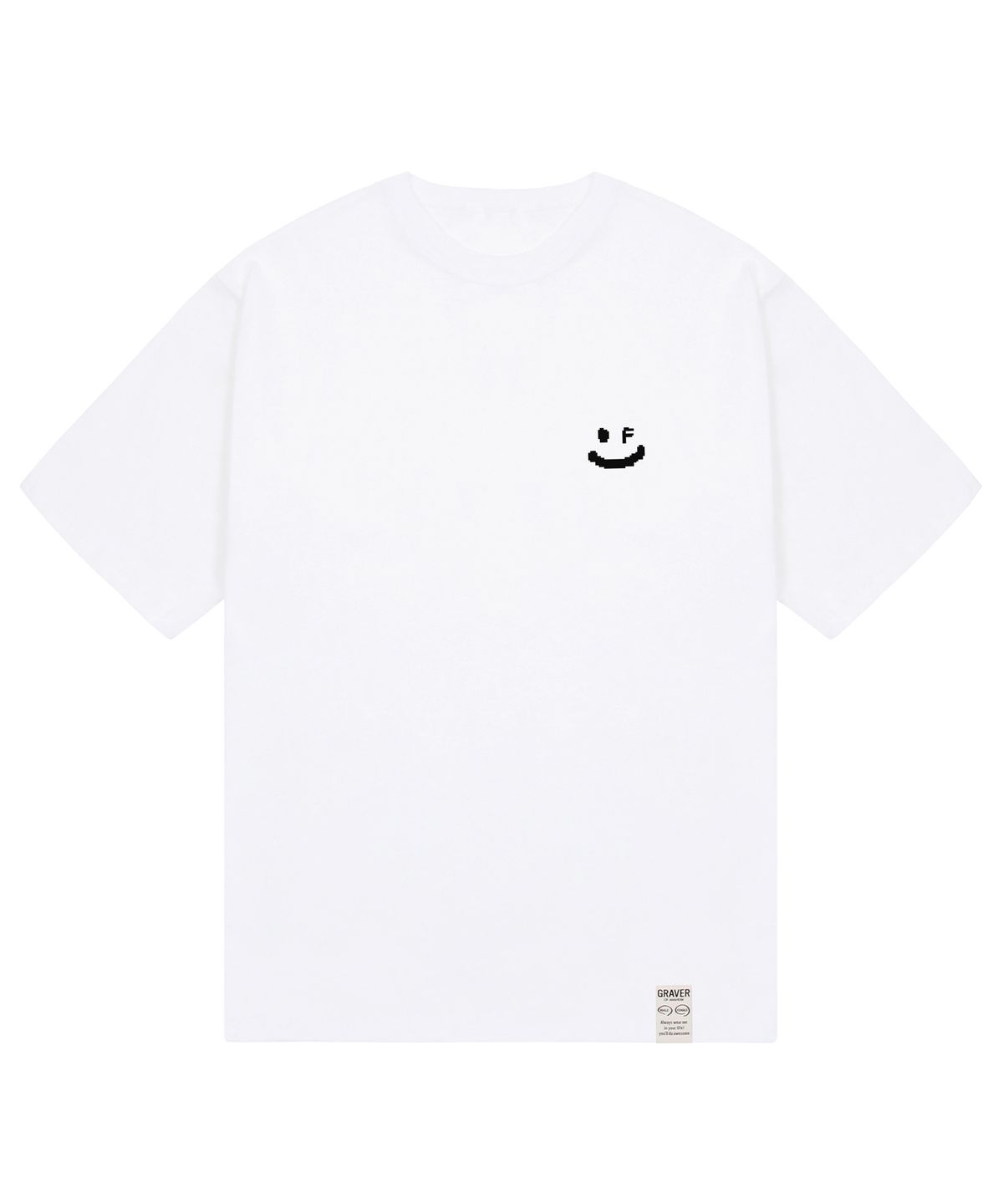 그레이버(GRAVER) [UNISEX]픽셀 스몰 드로잉스마일 반팔티_화이트/블랙 로고