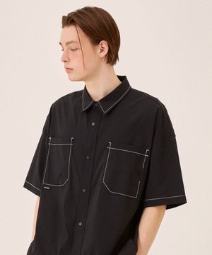 스티치 반팔 셔츠 BLACK (LO2YU368-076)